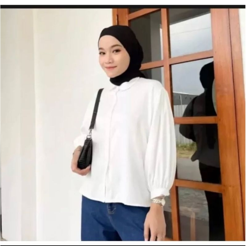 Elze Elza  blouse polos bahan shakila premium atasan wanita terbaru polos hitam putih kancing baju p