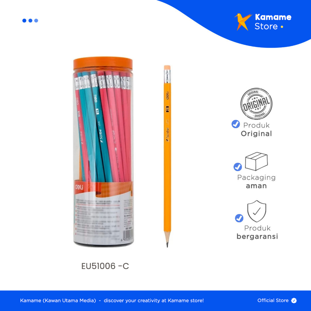 

Deli Graphite Pencil - Deli Pensil 2B dengan penghapus 50 pcs/tabung sudah di raut EU51006 - Kamame
