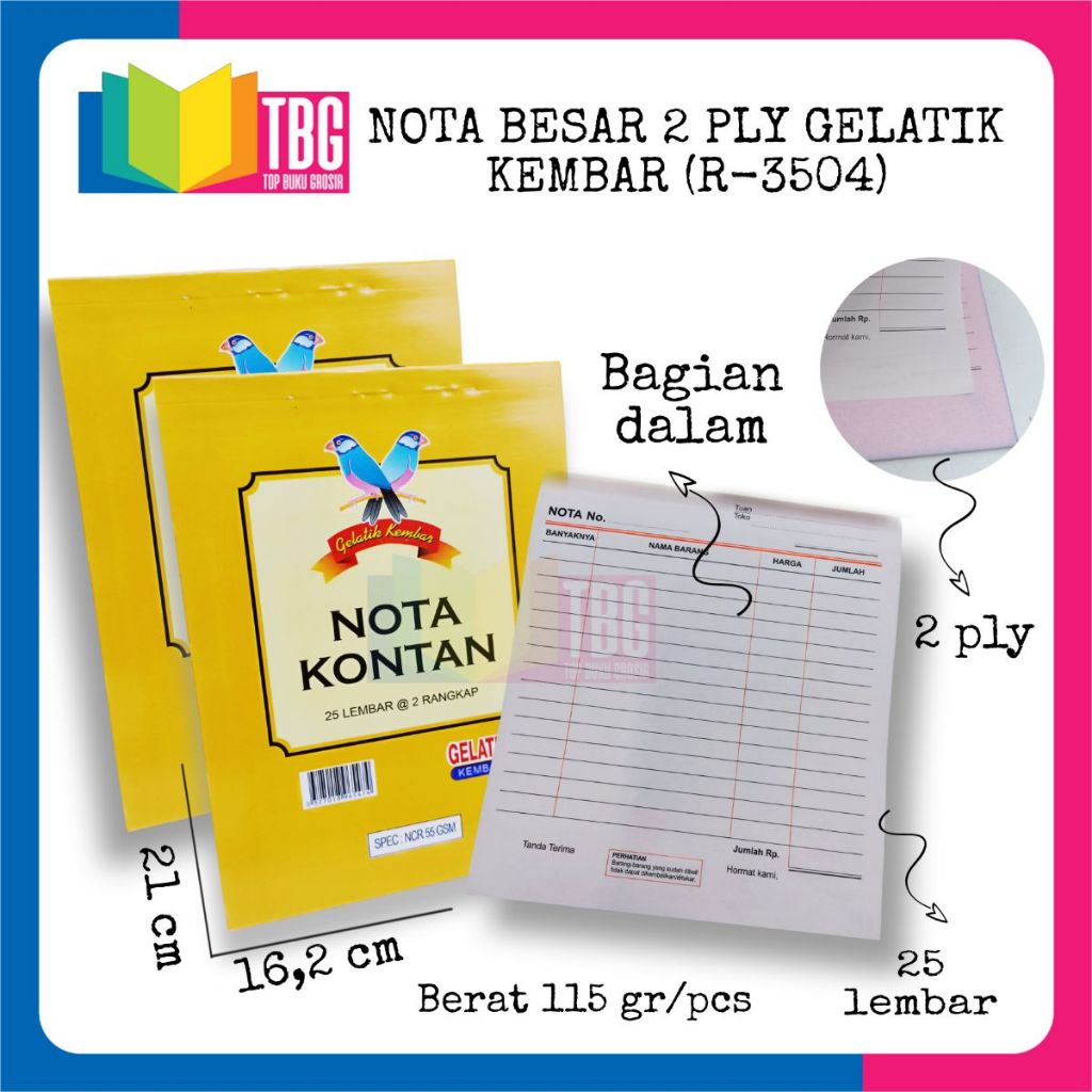 

1 PCS NOTA BESAR 2 PLY GELATIK KEMBAR / NOTA KONTAN / TANDA TERIMA (R-3504)