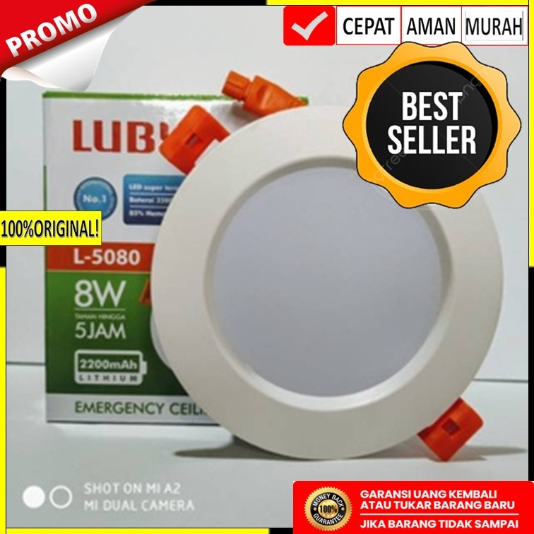 100%Original-lampu downlight led luby plus emergency 8 watt L-5080 emergency panel ledBagus