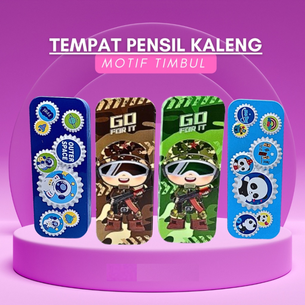 

Kotak Pensil Kaleng Motif Funcy / Tempat Pensil Kaleng Motif Timbul
