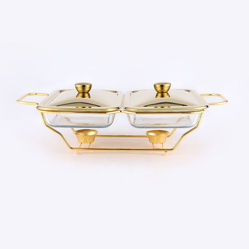 Double Serving Plate / Piring Saji Prasmanan Kaca Stainless Mewah Gold