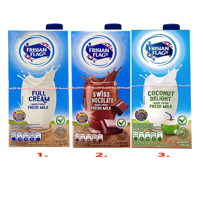 

Frisian Flag 946ml Full Cream Swiss Chocolate Coconut Delight Made From Fresh Milk 946 ml Susu Bendera UHT Siap Minum Susu Cair FF Frisianflag Putih