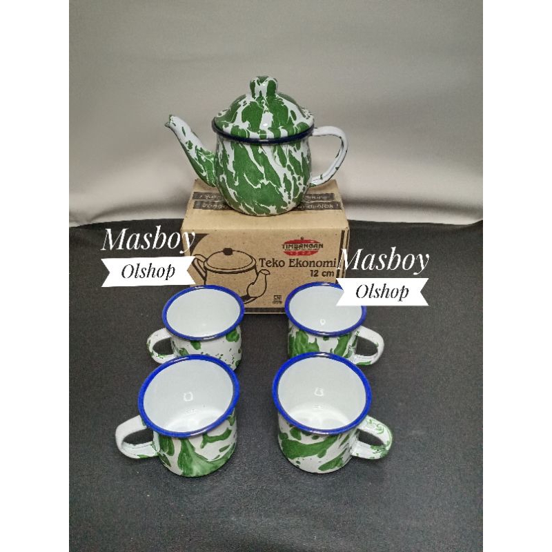 1 Set Teko Enamel Burik Blirik+Mug 7 cm / Barang Jadul Antik