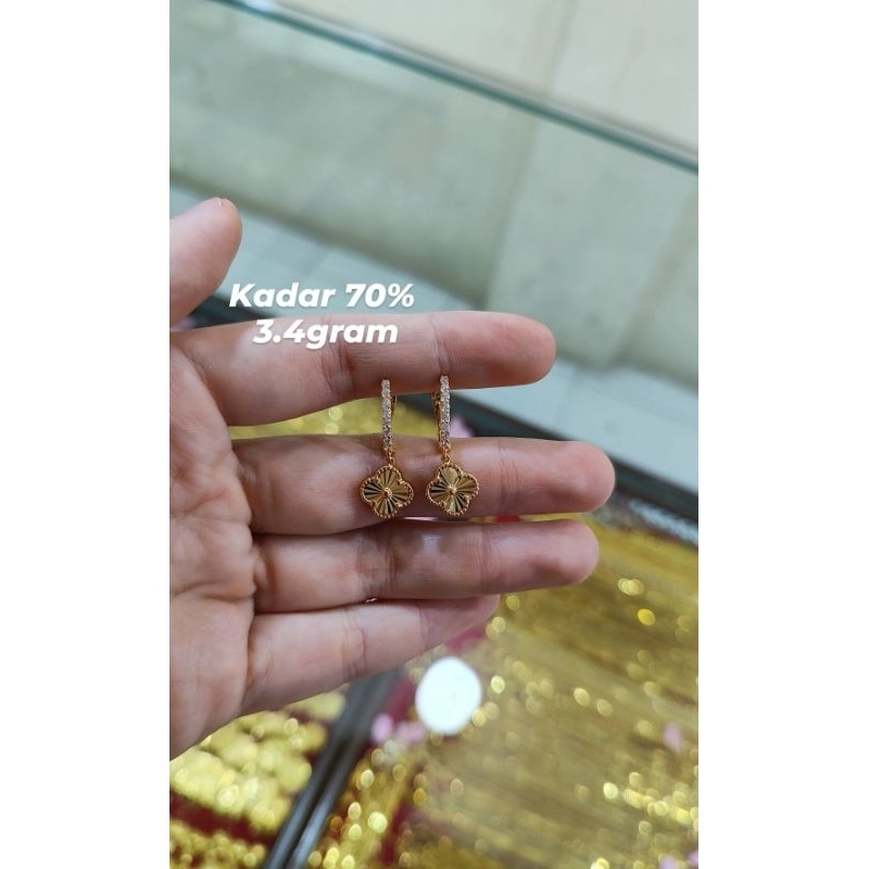 ANTING VC ANTING EMAS WANITA 16K ANTING EMAS KADAR 700 ANTING CLOVER BUNGA EMAS