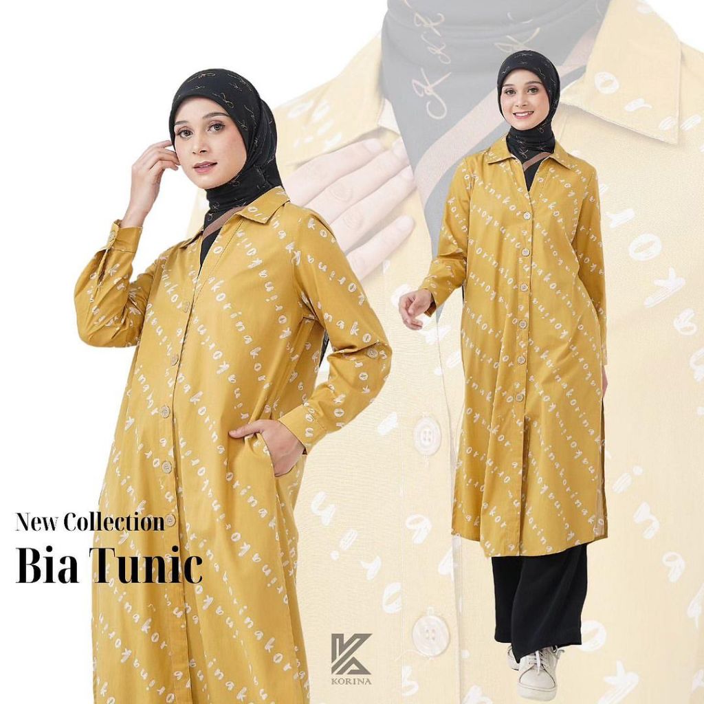 [NEW] Korina BIA TUNIC | TUNIK WANITA PANJANG TERBARU BAHAN KATUN ADEM WARNA KUNING MUSTARD