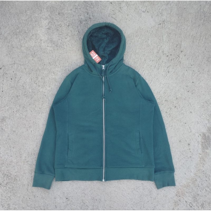 Hoodie Uniqlo Sherpa Hijau (Zipper)