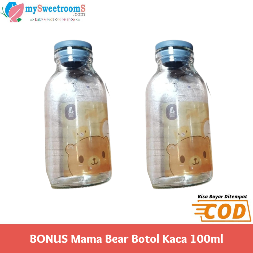Kaca Mama Bear Botol Kaca Penyimpan ASI 100ml untuk Ibu Menyusui dengan Tutup Karet dan Label Tangga