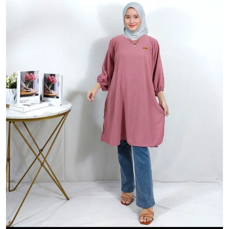 Atasan Tunik Oversize polos Jumbo Bahan Cringkle Crinkle Airflow Premium Wanita Muslim Modern Terbar