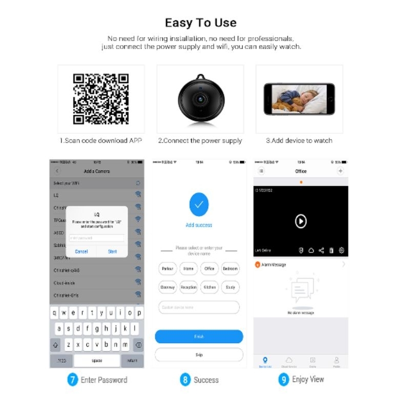 Kamera CCTV Mini WiFi Alarm Two Way Audio Infrared - V380-Mi7