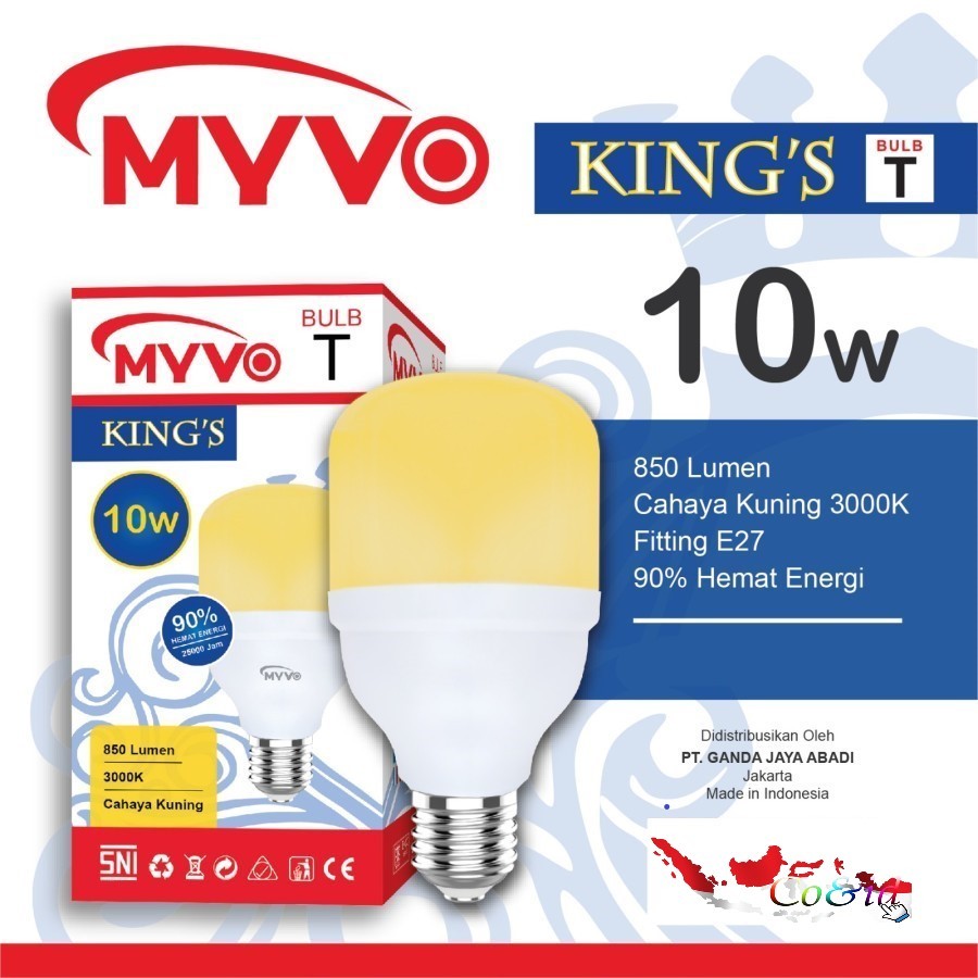 Lampu Led Kuning MYVO 10W T BULB KAPSUL KINGS Garansi Resmi 1 TAHUN Warm White Lampu Led Warm White 