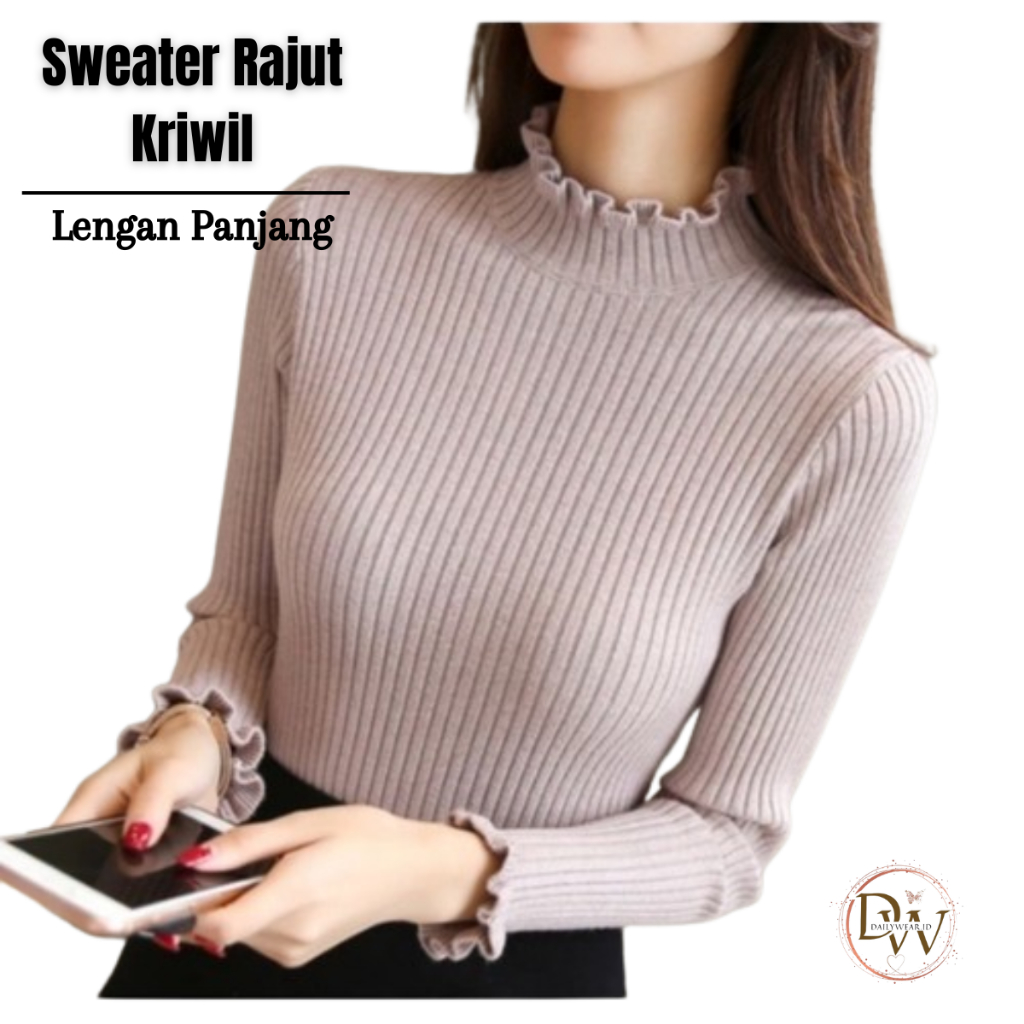 Sweater Rajut Kriwil Turtleneck Jumbo - Atasan Wanita Lengan Panjang Manset Dalaman Wanita