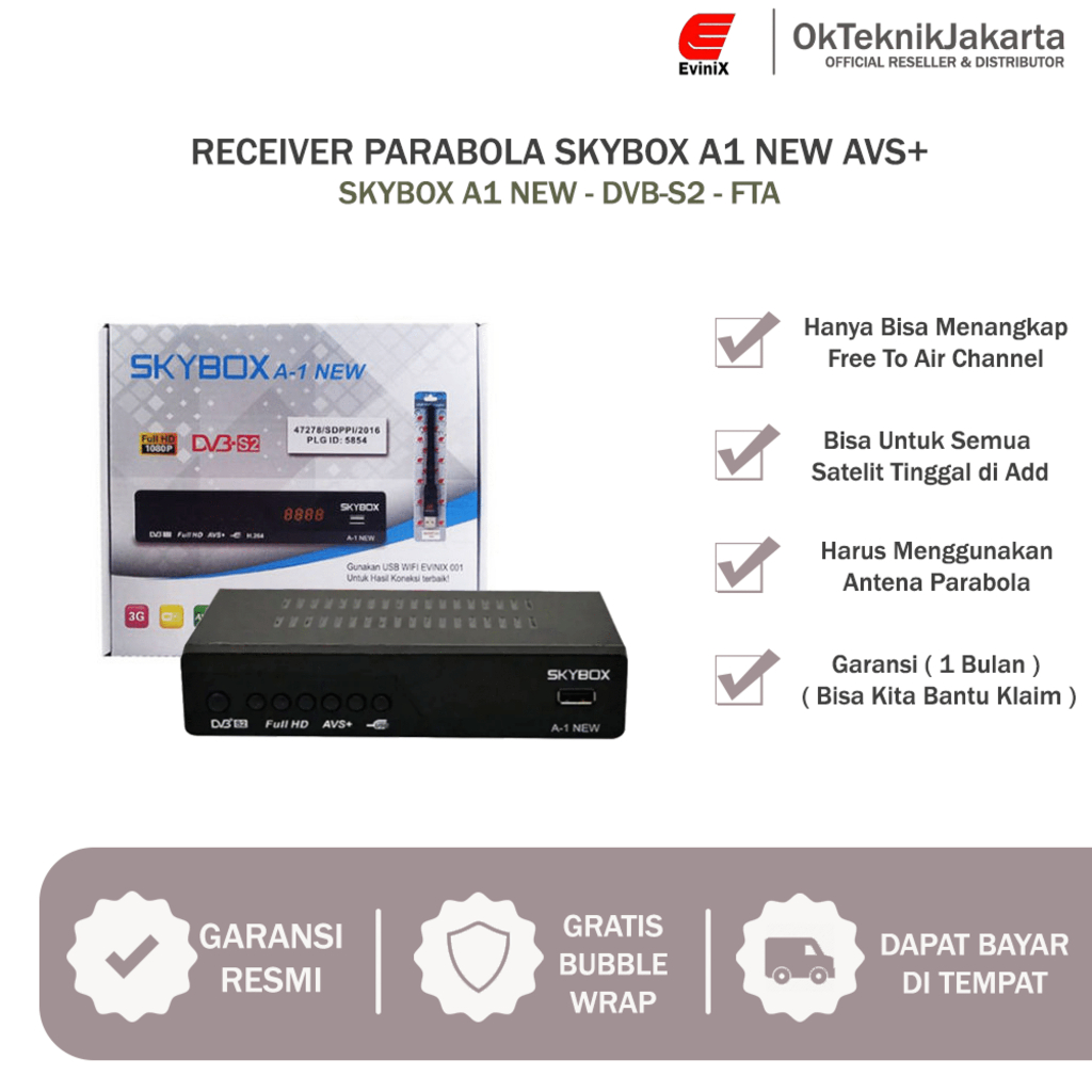 BUILDQUALITY (UPK) RECEIVER PARABOLA SKYBOX A1 NEW MPEG4 FULL HD HEMAT LISTRIK