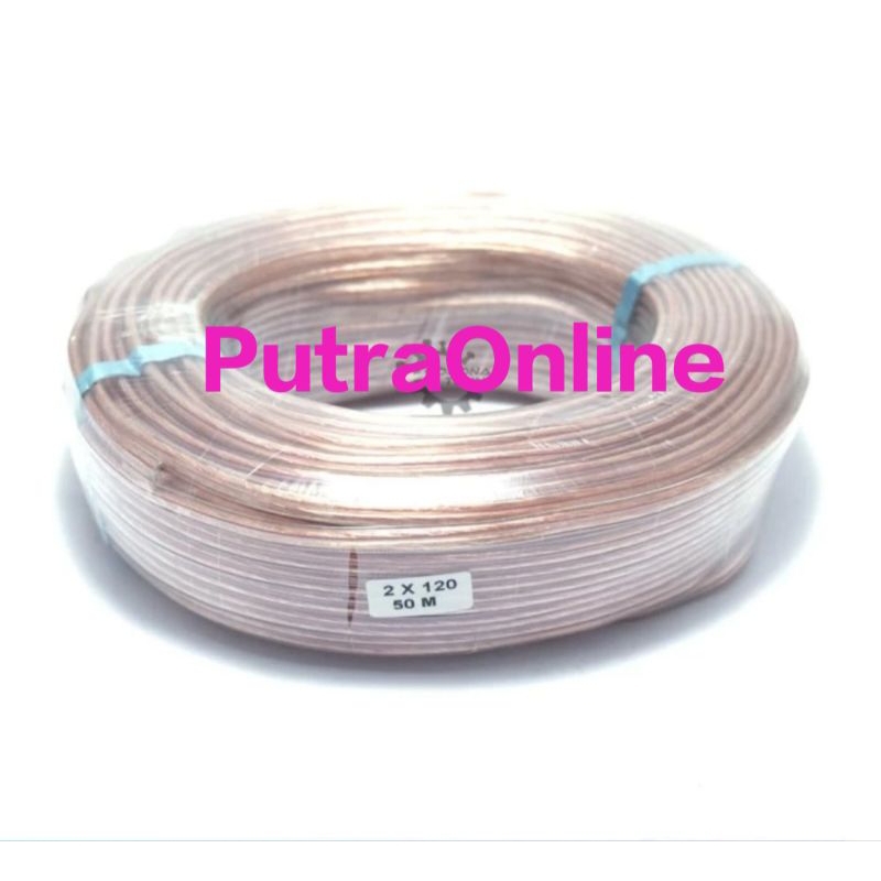 kabel 2x120 Transparan 50meter Kabel Speaker Serabut Tembaga Full Kabel 2 x 120 Transparan