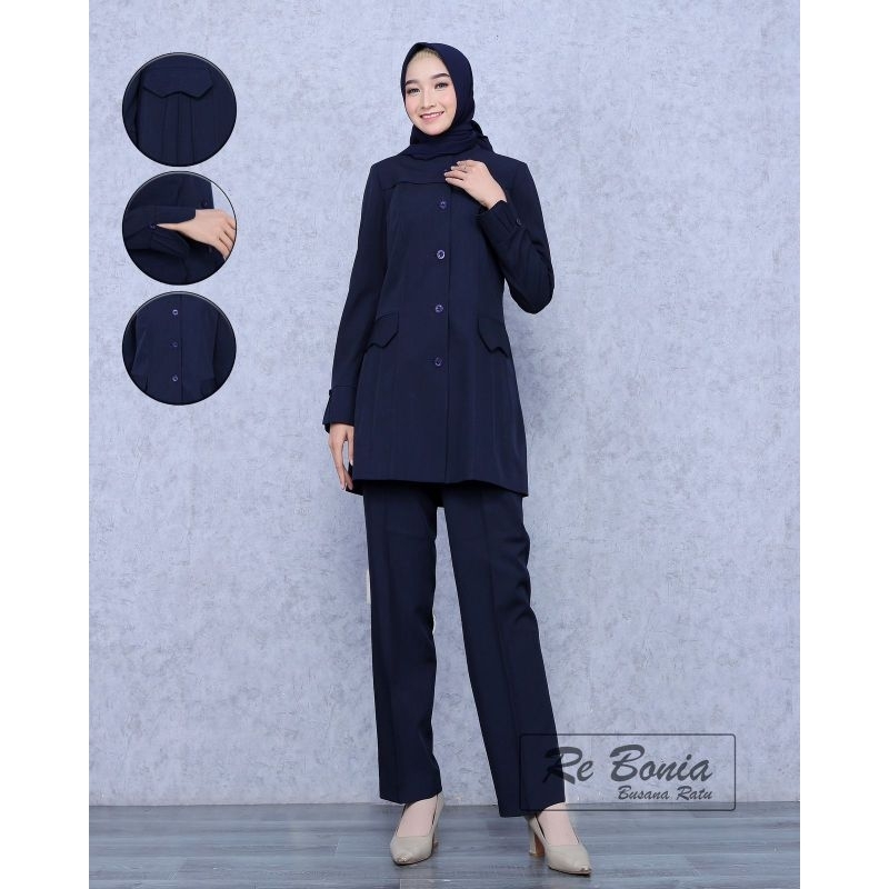 Seragam Guru Biru Dongker Baju kerja setelan celana Navy