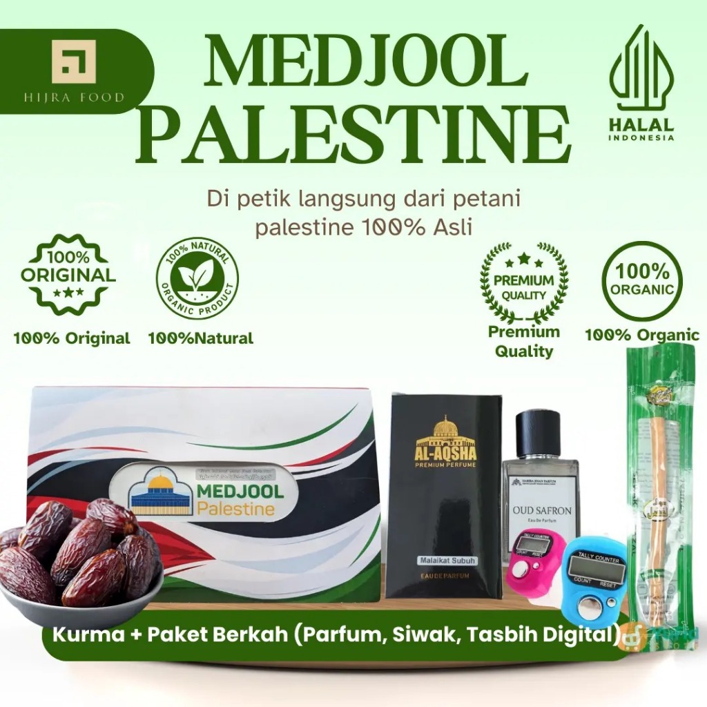 

Medjool Palestine Special Bundle Parfume Al Aqsha, Siwak, & Alat Dzikir Digital