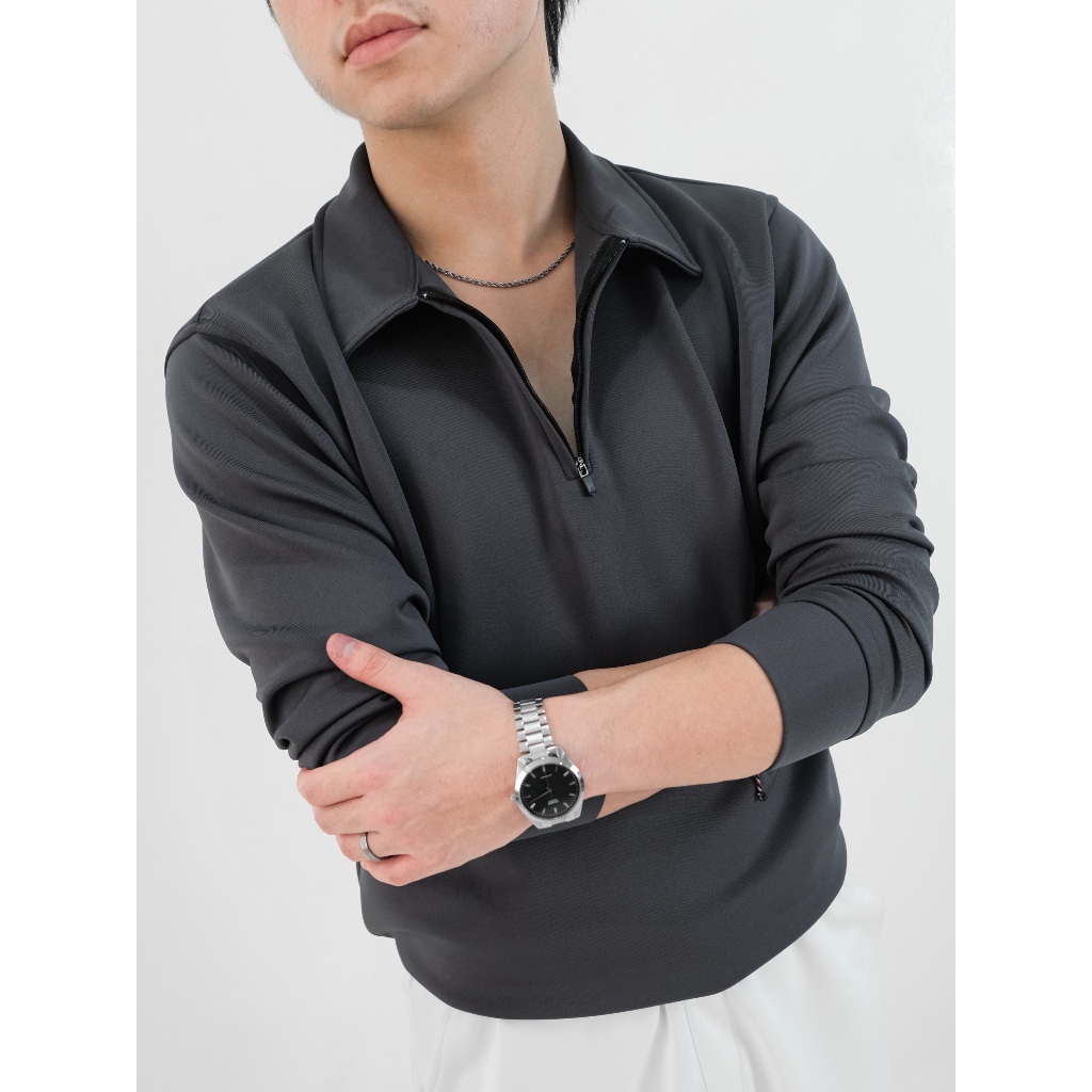 Cuci Gudang Sanvanina Cuba Upper Zip Long Polo Shirt Polo Zipper Pria Kaos Lengan Panjang Pria Polo