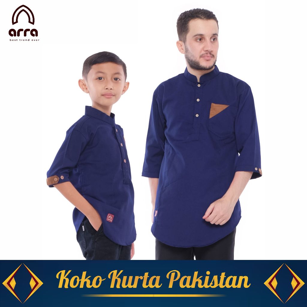 Baju Muslim Couple Keluarga Koko Dewasa Jumbo Lengan Pendek Pria Ayah dan Anak Laki-laki Kemko Kurta