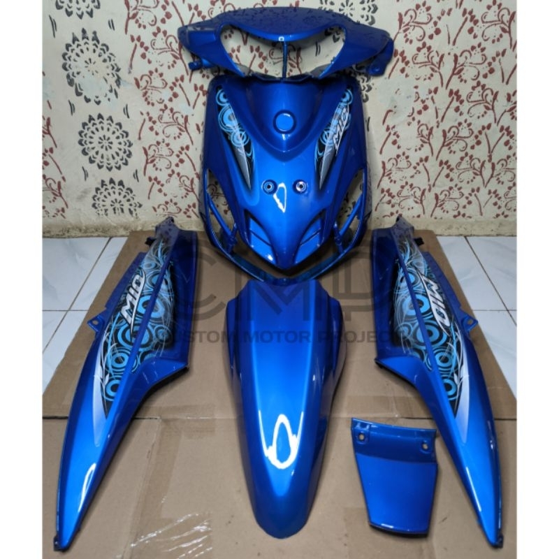FULL COVER BODY HALUS MOTOR YAMAHA MIO SMILE / SPORTY NEW TAHUN 2009 - 2012 WARNA BIRU + STIKER / BO