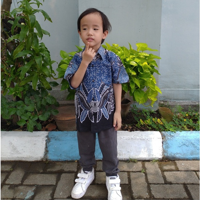 Kemeja Batik Anak Laki Perempuan Seragam Sekolah TK SD 3242 Biru