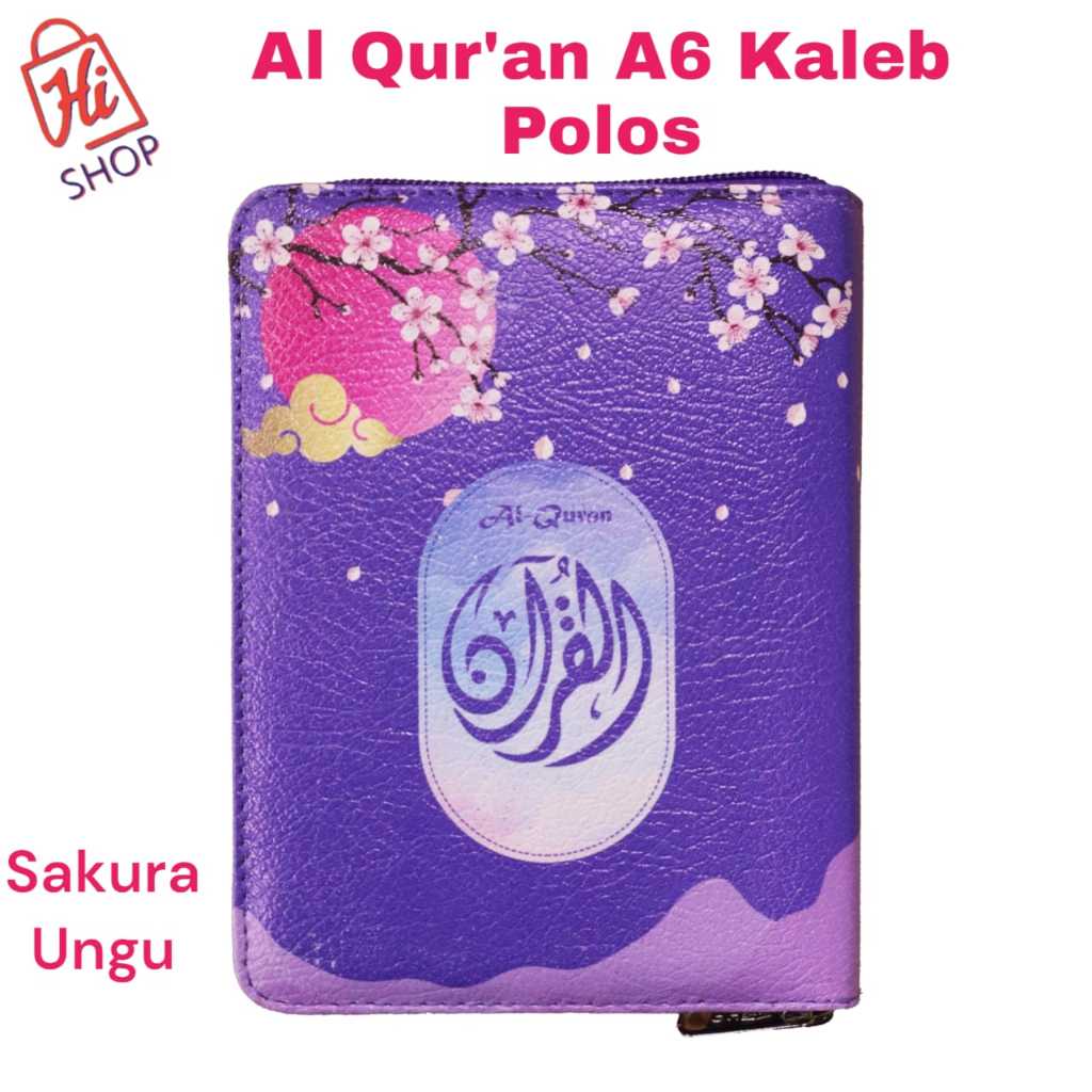 Al Quran A6 Kaleb [Sakura Ungu] Al Quran  Polos dengan Dompet Resleting + Pin Terjemah Cover Bukan S