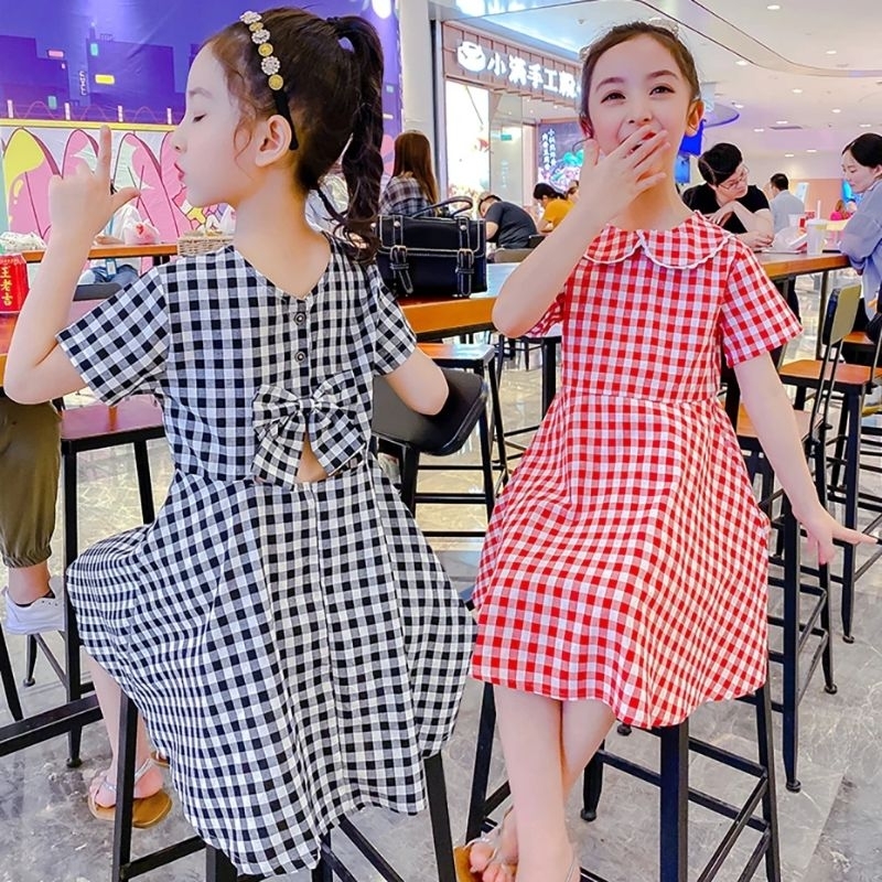 Dress Anak Remaja Pattern Dress Baju Kotak Kotak Anak Perempuan Casual Dress