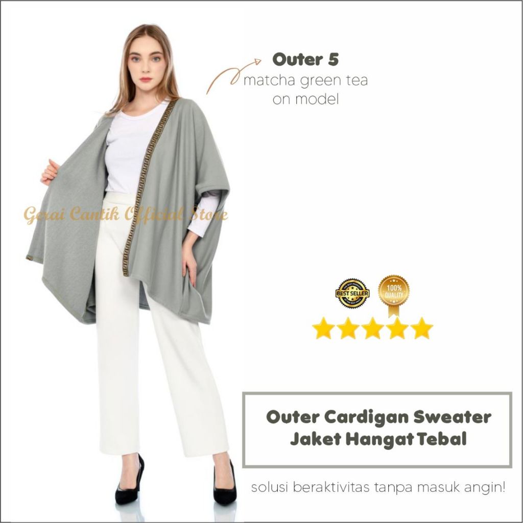 Outer Hijab jaket sweater Cardigan Hangat Tebal outer#5 Gold