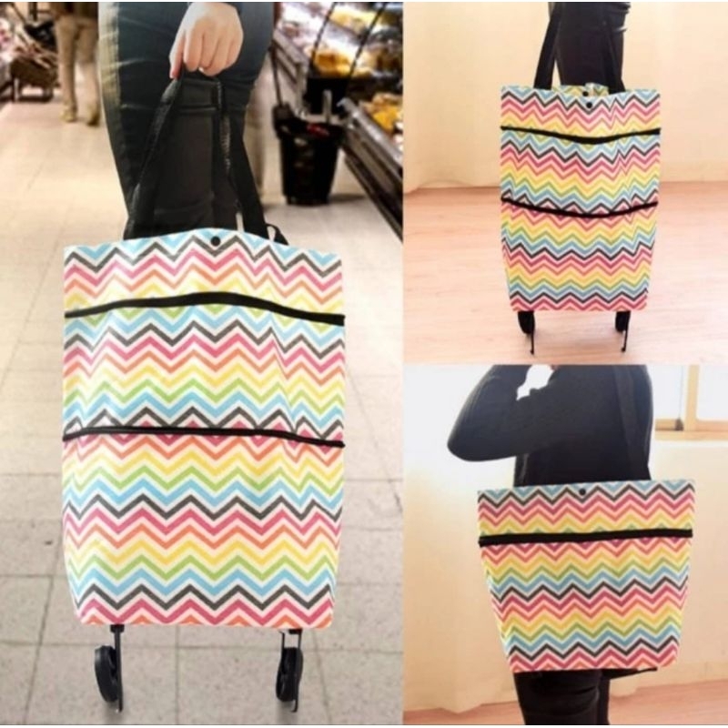 Tas Belanja Troli Lipat Roda Serbaguna Foldable Travel Bag Motif