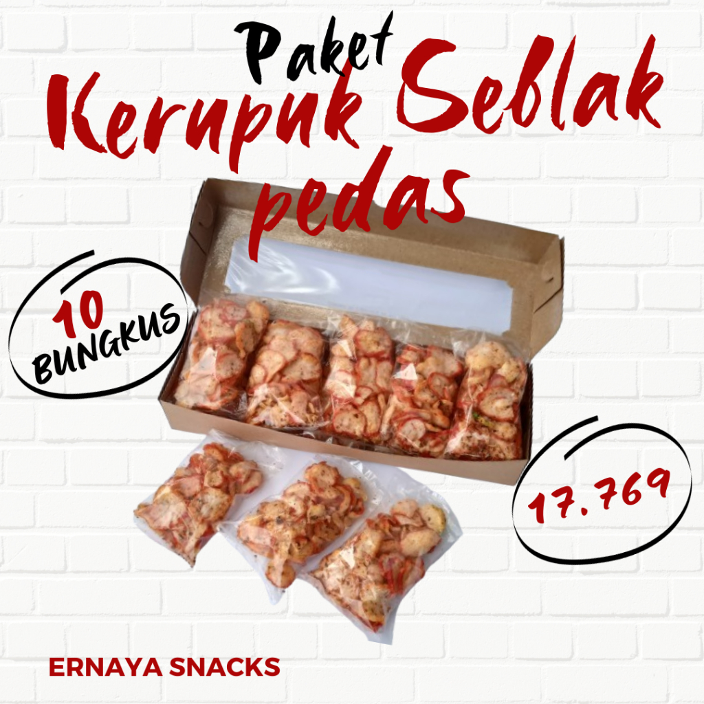 

TERMURAH PAKET KERUPUK SEBLAK ISI 10BKS Kemasan 25gr/bungkus