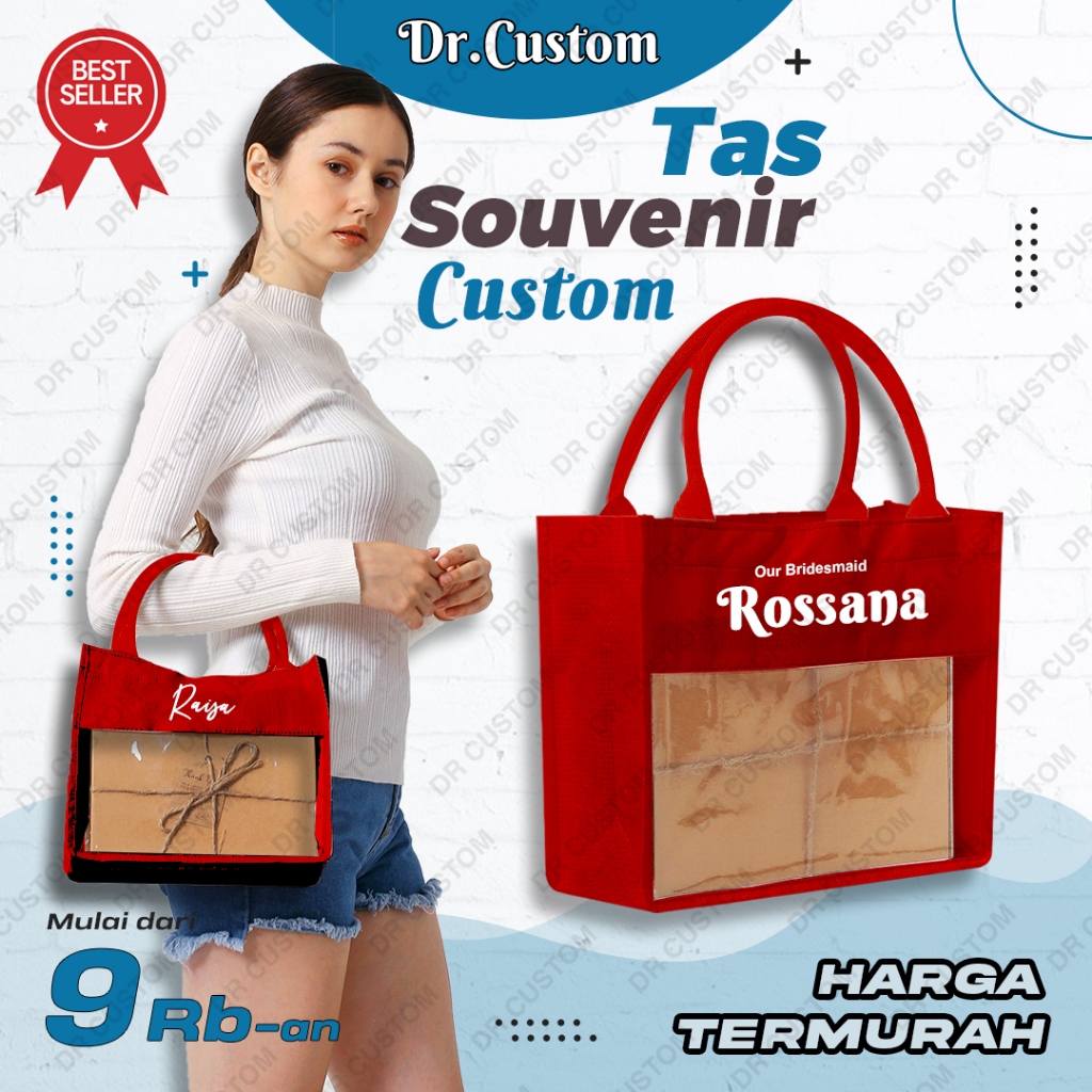 Sablon Tas Hampers Tas Sovenir-Tas Totebag Mika-Merah-Tas Sovenir Merah
