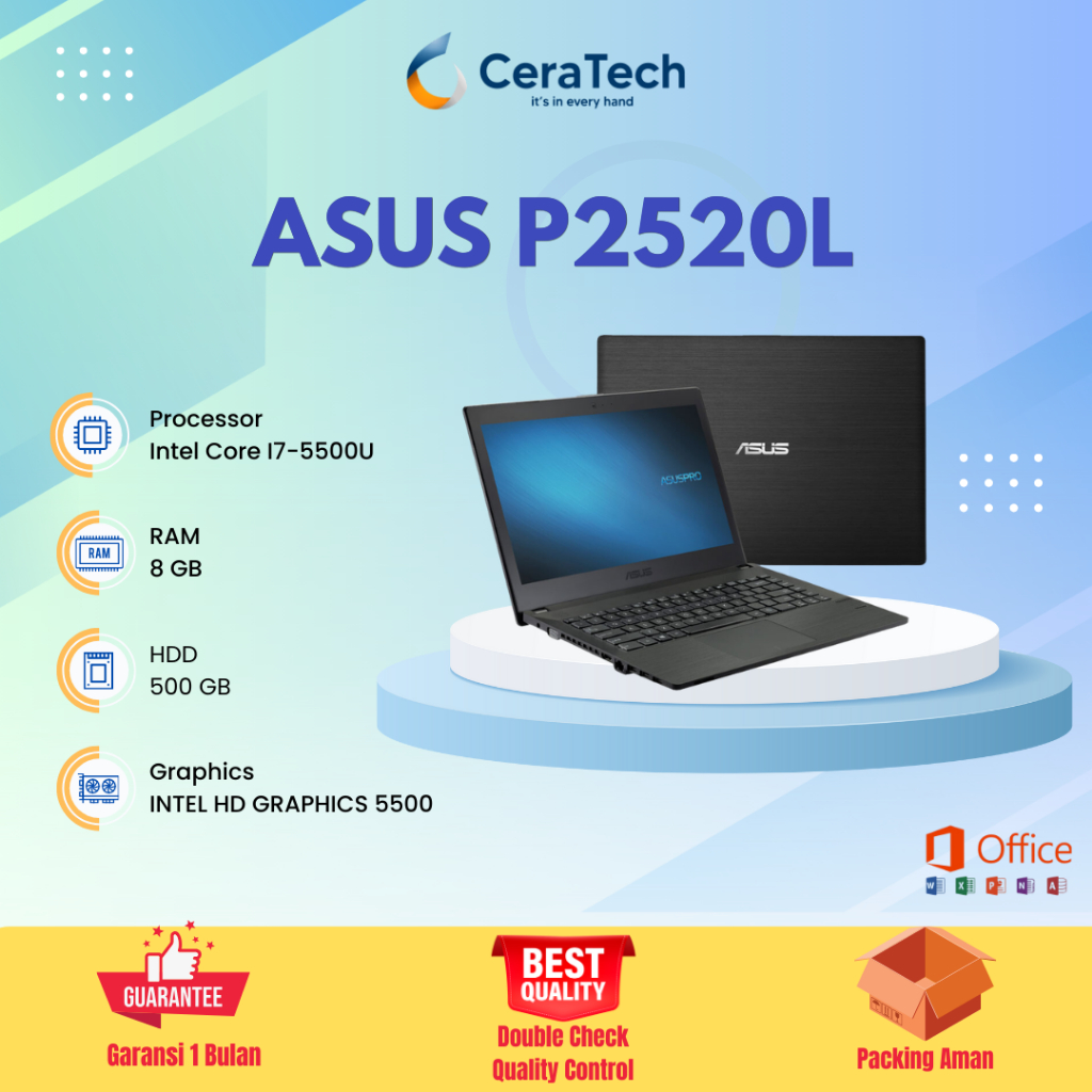 Laptop ASUS P2520L Core I7 Gen 5 RAM 8GB HDD 500GB