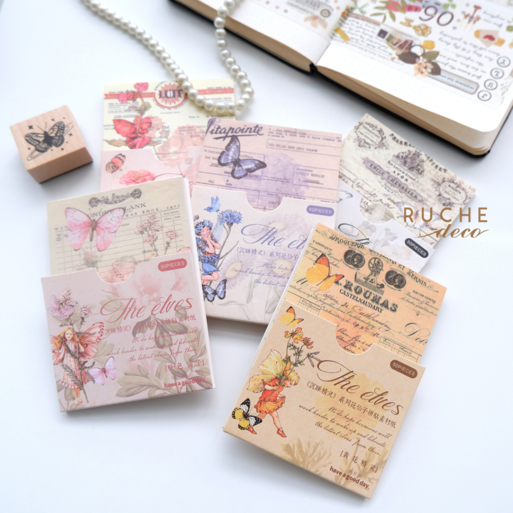 

RUCHE DECO - Deco Paper 10 Elf Series / Aesthetics Decor Craft Paper / VINTAGE DECORATION PAPER / Decorative Paper Scrapbook BuJo