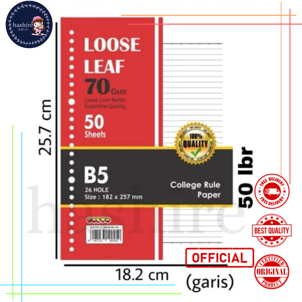 

Loose Leaf GASTA B5 50 lbr / Kertas Binder/Isi Binder