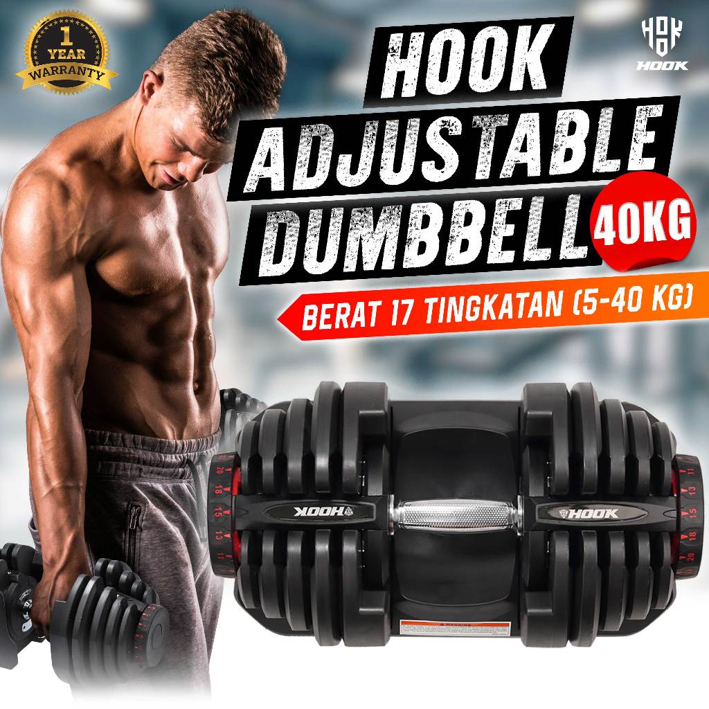 Dumble Alat Gym Dumbbell Barble Angkat Beban Burbel Hook Adjustable Dumbell Set 40kg Barbel Alat Fitnes Home Gym