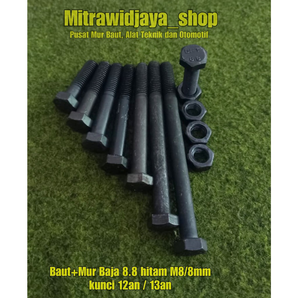 Baut baja kunci 12 13 baut baja 8.8 M8 baut kunci 12an panjang 3cm 4cm 5cm 6cm 7cm 8cm 9cm 10cm baut