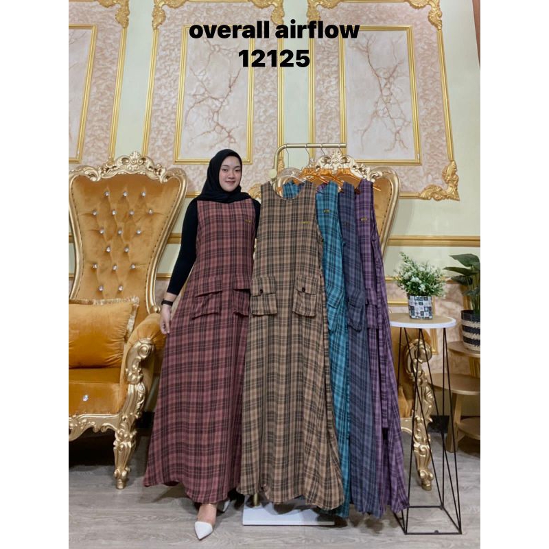 Overall - Overall Dress Flanel Overall dress kotak Outer Dress Wanita