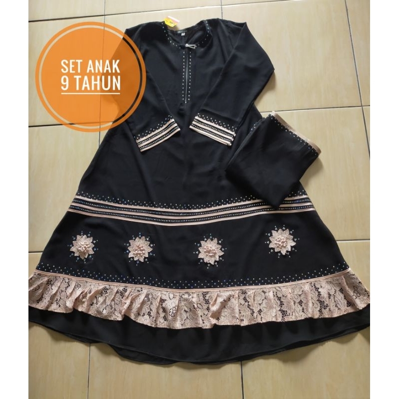Setelan gamis anak sabella setelan gamis anak hitam jetblack khas temboro