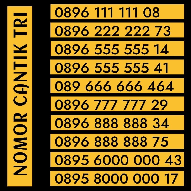 Kartu Perdana Nomor Cantik Tri Indosat Hutchison Hexa 111111 Hexa 222222 Hexa 555555 Hexa 666666 Hex