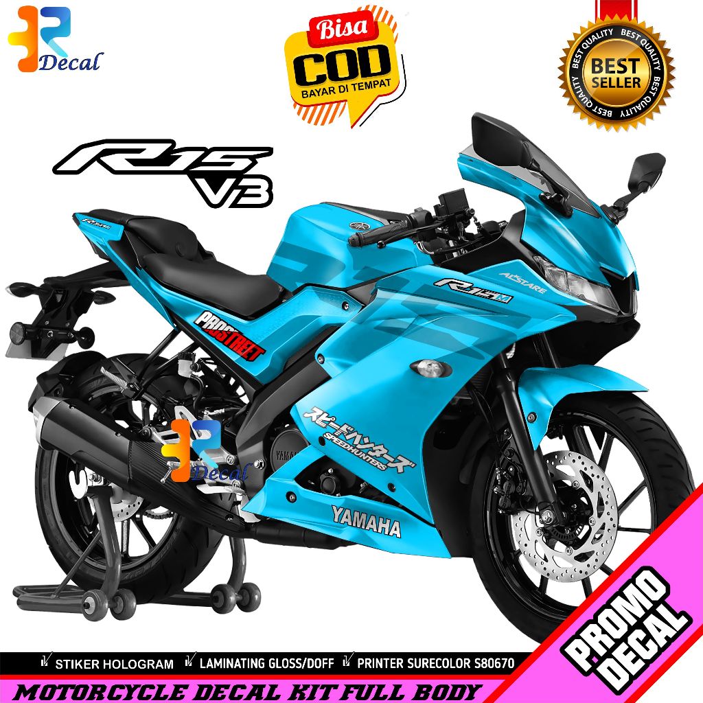Decal Motor R15 V3 Desain Simple Ori Stiker Decal Full Body Terbaru Premium