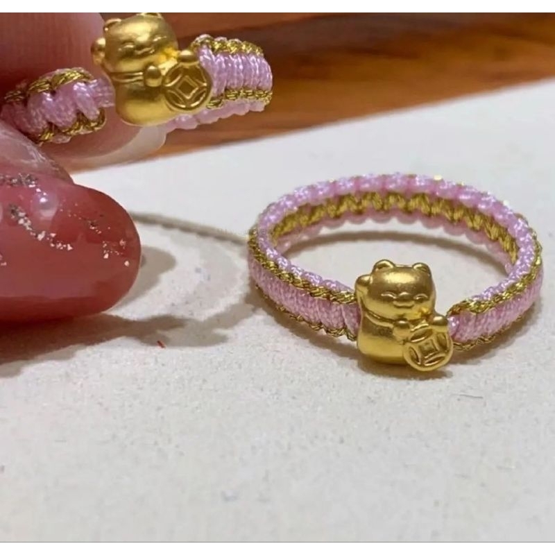 Cincin tali emas asli kucing rejeki HONGKONG HK 24 karat MANEKINEKO