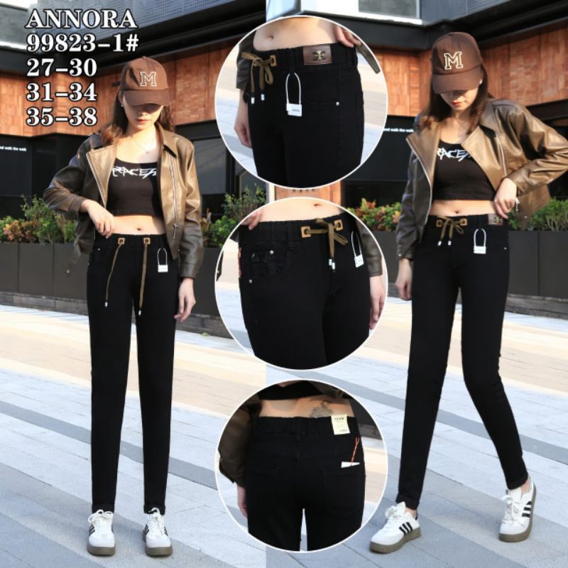 Celana Skinny jeans Import wanita Pinggang karet Annora / Celana wanita Import Annora terlaris 2026