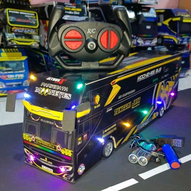 miniatur bus TJ Moneyes remot kontrol telolet basuri ful lampu