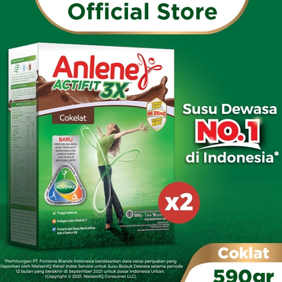 

KQML5345 SALE Anlene Actifit 3X Susu Bubuk Dewasa Cokelat 2 x 59g Nutrisi Tinggi Kalsium Untuk Tulang Sendi dan Otot