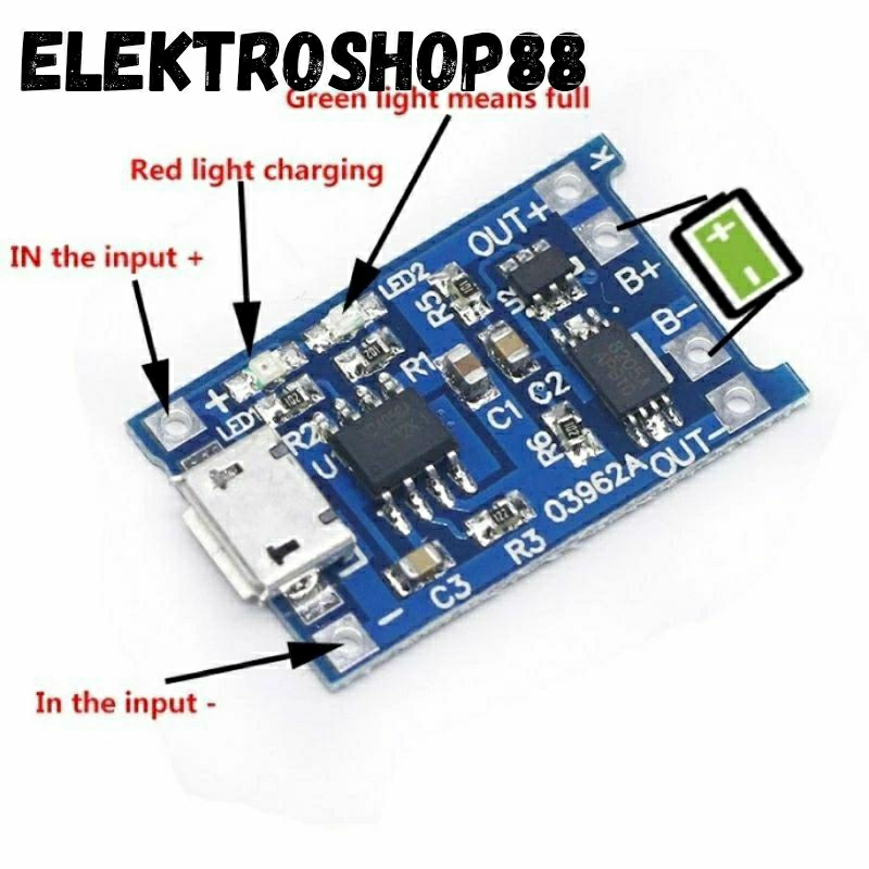 MODUL CHARGER TP4056 | MODUL CHARGER BATERAI 18650 | CHARGER BATERAI | CHARGER BATERAI 18650