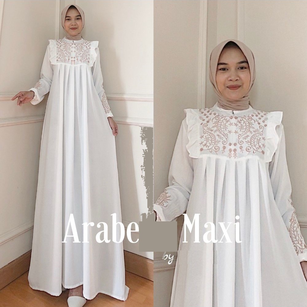 Abaya Dres Formal / Kondangan Bordir Putih Mewah Elegan Jumbo XXL XXXL 4XL 3XL 5L LD 120 130 140 Ter