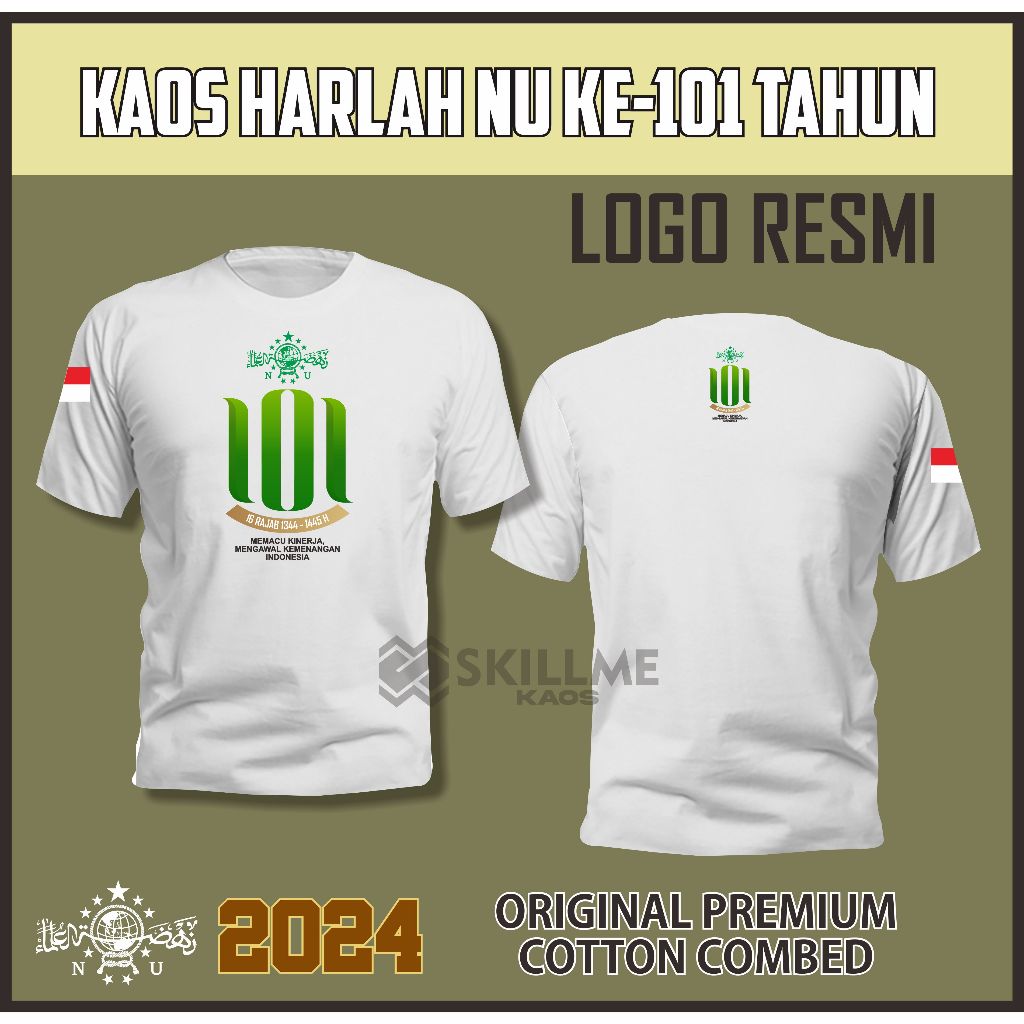 Kaos HARLAH NU KE-101 TAHUN 2024  LOGO RESMI NU ONLINE Lengan Pendek