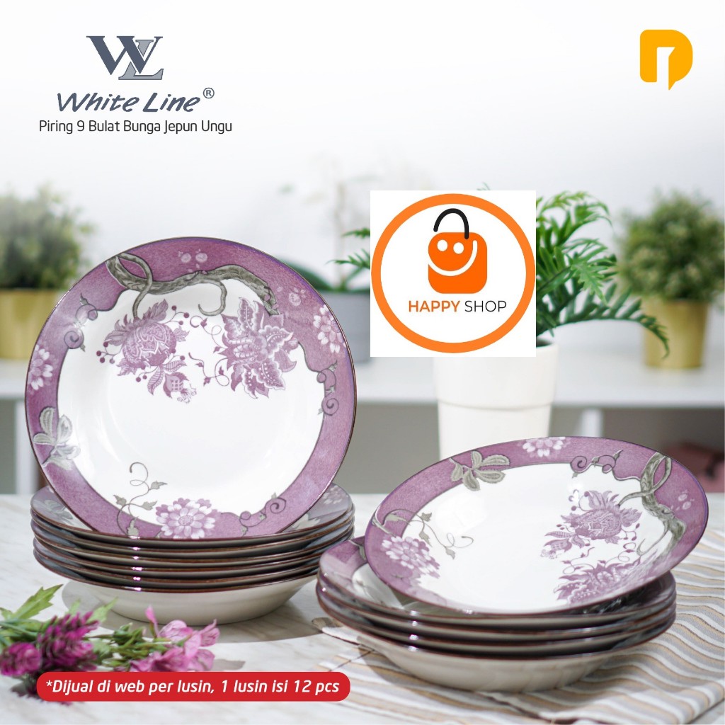 White Line Piring 9 Bulat Bunga Jepun Ungu