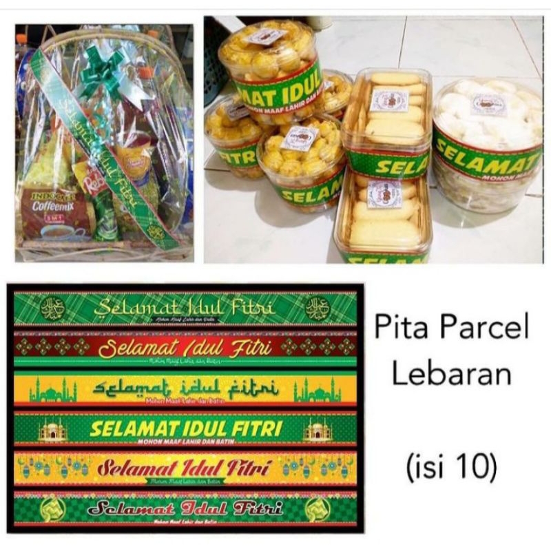

10 Lembar Pita parcel Idul Fitri / Pita Lebaran Idul Fitri / Pita Idul Fitri / Selempang Parcel Lebaran / Pita toples / Parcel Lebaran Idul Fitri