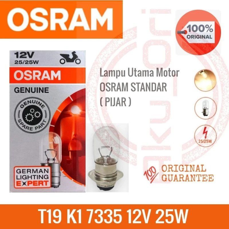BOHLAM DEPAN K1 OSRAM (7335) lampu bohlam depan motor 12v 25w t19 m5 k1 bebek matic bukan halogen pi