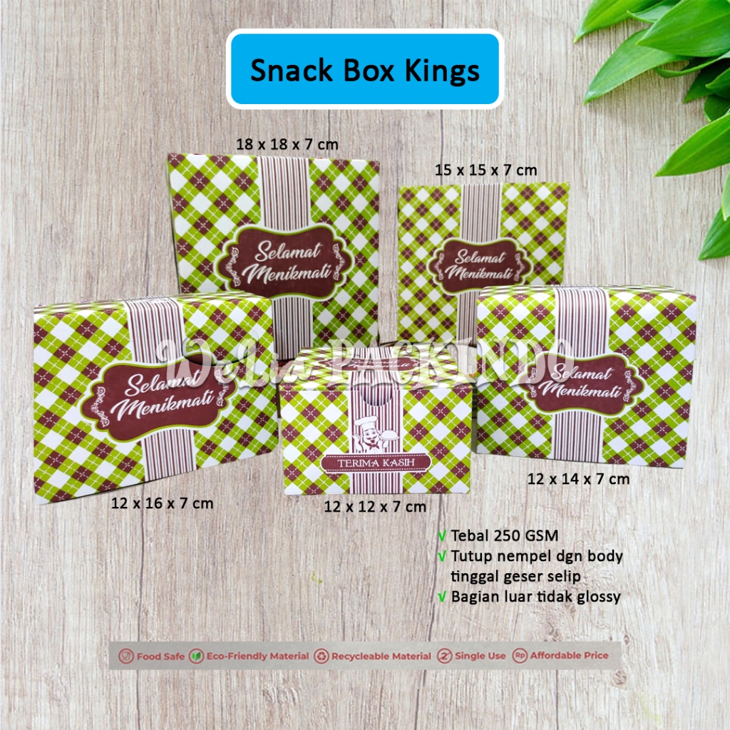 

[100 PCS] 12x12 12x14 15x15 Snack Box Motif Kings Hijau / Kotak Kue / Dus Makanan Model GS